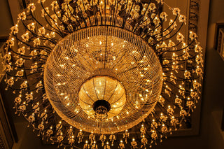 Chandelier hanging in a room, sized to the space