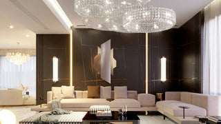 Well-lit living room with layered lighting