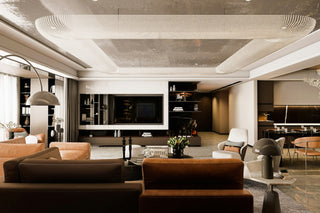 Living room lit with ambient, task and accent lighting