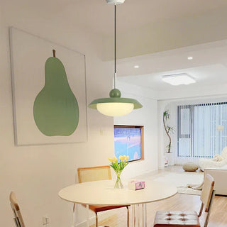 Morandi pendant light with layered metal rings and acrylic