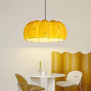 Eco pumpkin pendant from below — resin kitchen island light