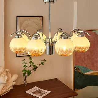Modern flower chandelier detail — glass LED filament warm texture