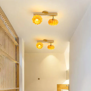 Eco pumpkin ceiling lamp yellow – resin wood close-up detail