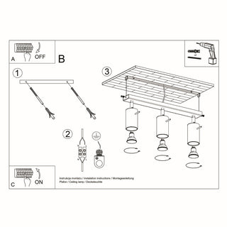 Modern Ceiling Light – White Steel Fixture with 3 Adjustable Spots for Living Room