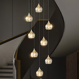 Aluminum crystal pendant top view — gold contemporary fixture