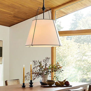 Suspension moderne - Lampe à suspendre en tissu blanc avec tige réglable pour salon