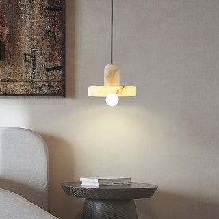 Vintage alabaster mini bedside pendant with marble shade