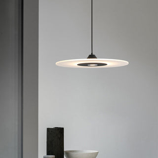 Modern flat pendant with integrated LED light and cord