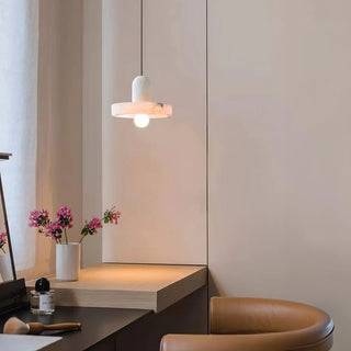 Vintage alabaster pendant close-up — marble shade bedside lamp