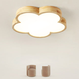 Flower ceiling lamp LED wooden – modern flush close-up
