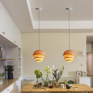 Natural bamboo pendant in kitchen — island basket ceiling lamp
