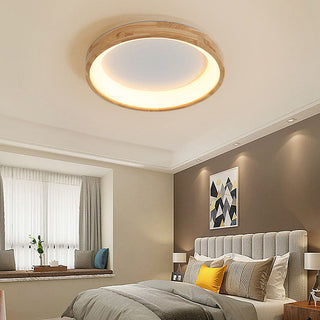 Wood LED ceiling light – retro geometric circle fixture
