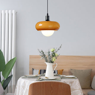 Coffee-tone Bauhaus glass dome hanging lamp