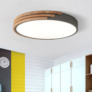 Wood Ceiling Lamp - Round LED Dimmable Ambient Lighting Fixture for Living Room