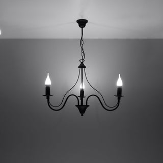 Black Candle Chandelier – Modern 3 Bulb Lighting Fixture for Living Room Decor
