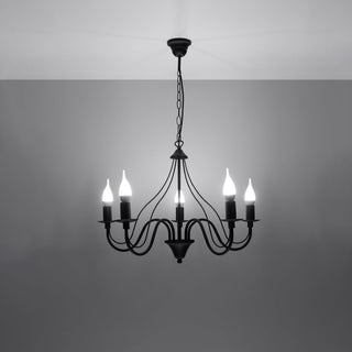 Black Candle Holder Chandelier - 5 Flame Candlestick Lighting for Living Room