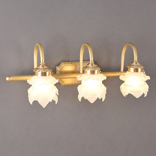 Gold luxury bathroom vanity wall lamp illuminated — brass glass