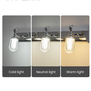 Brushed silver vanity wall sconce detail — modern LED bathroom