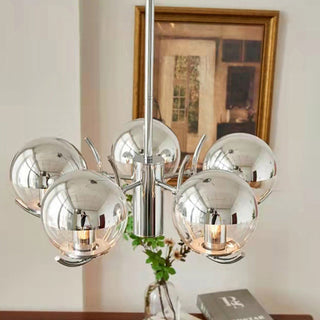 Silver metal glass ball chandelier — modern space ceiling warm