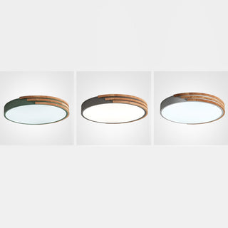 Living room wood ceiling lamp, round dimmable LED fixture