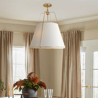 Modern white fabric pendant — adjustable rod hanging ceiling lamp