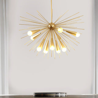 Mid-century metal brass chandelier side — 10-bulb modern warm