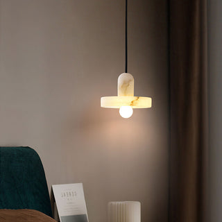 Alabaster bedside pendant in interior — vintage marble ceiling lamp