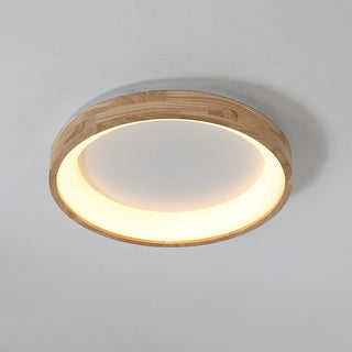 Wood retro ceiling lamp geometric circle – LED installed view