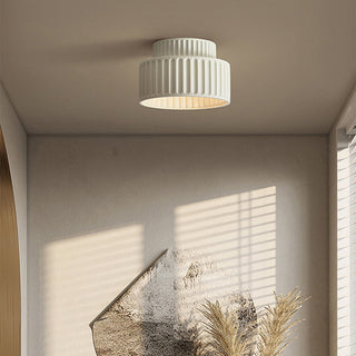 Vintage cream drum ceiling lamp, semi-flush mount shade