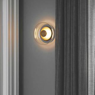 Modern Glass Wall Sconce – Clear Round LED Wall Light With Iron Frame