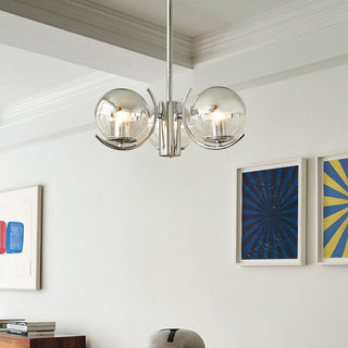 Silver metal frame glass chandelier front — modern ball warm