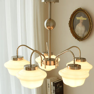 Industrial glass pendant close-up — white chain adjustable lamp
