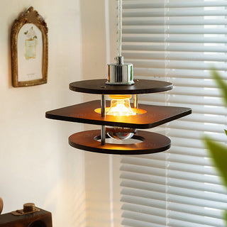 Walnut metal pendant side view — retro small dining fixture