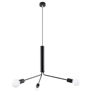 Black Industrial Chandelier – Modern 3 Bulb Pendant Lamp for Living Room Lighting