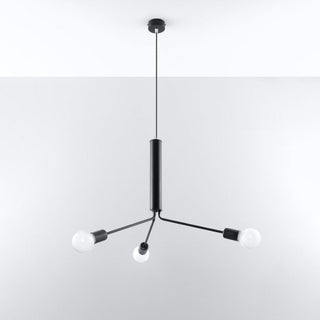 Black Industrial Chandelier – Modern 3 Bulb Pendant Lamp for Living Room Lighting