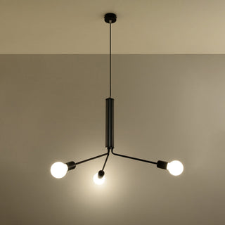 Black Industrial Chandelier – Modern 3 Bulb Pendant Lamp for Living Room Lighting