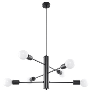 Lustre noir industriel – Suspension symétrique à 6 lumières pour l'éclairage du salon
