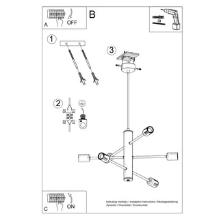 Lustre noir industriel – Suspension symétrique à 6 lumières pour l'éclairage du salon