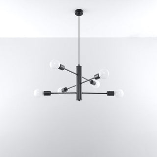 Lustre noir industriel – Suspension symétrique à 6 lumières pour l'éclairage du salon