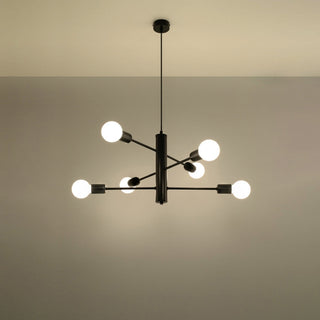 Lustre noir industriel – Suspension symétrique à 6 lumières pour l'éclairage du salon