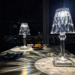 K9 crystal LED lamp illuminated — modern warm glow
