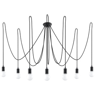 Lustre noir minimaliste – Luminaire moderne à 7 ampoules | Éclairage d'ambiance chaleureux