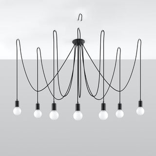 Lustre noir minimaliste – Luminaire moderne à 7 ampoules | Éclairage d'ambiance chaleureux