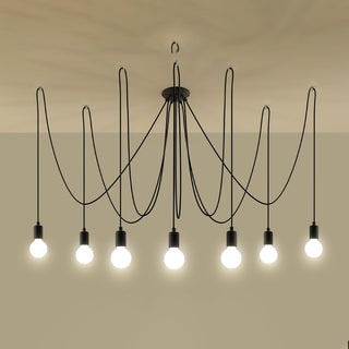 Lustre noir minimaliste – Luminaire moderne à 7 ampoules | Éclairage d'ambiance chaleureux