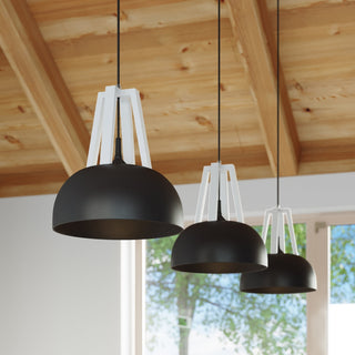 Suspension en bois noir – Luminaire dôme moderne en bois pour salle à manger