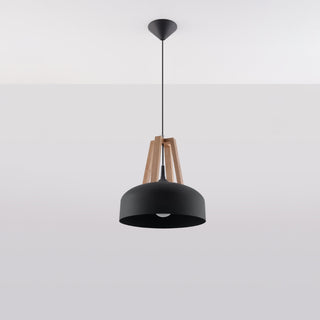 Suspension dôme noire – Suspension moderne en bois naturel pour salle à manger