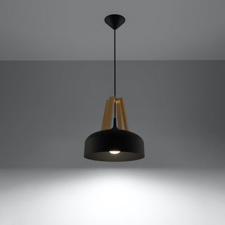 Suspension dôme noire – Suspension moderne en bois naturel pour salle à manger