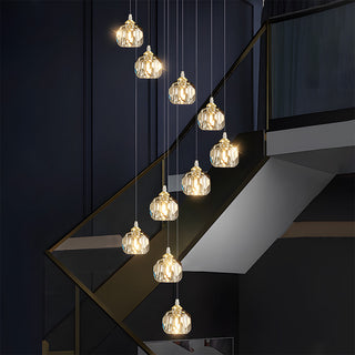Gold crystal pendant close-up — aluminum contemporary ceiling lamp