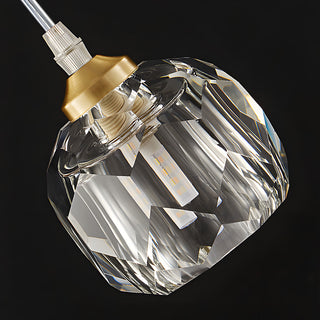 Crystal pendant side view — gold aluminum contemporary fixture