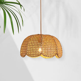 Round pendant from below — rattan woven eco brown hanging light